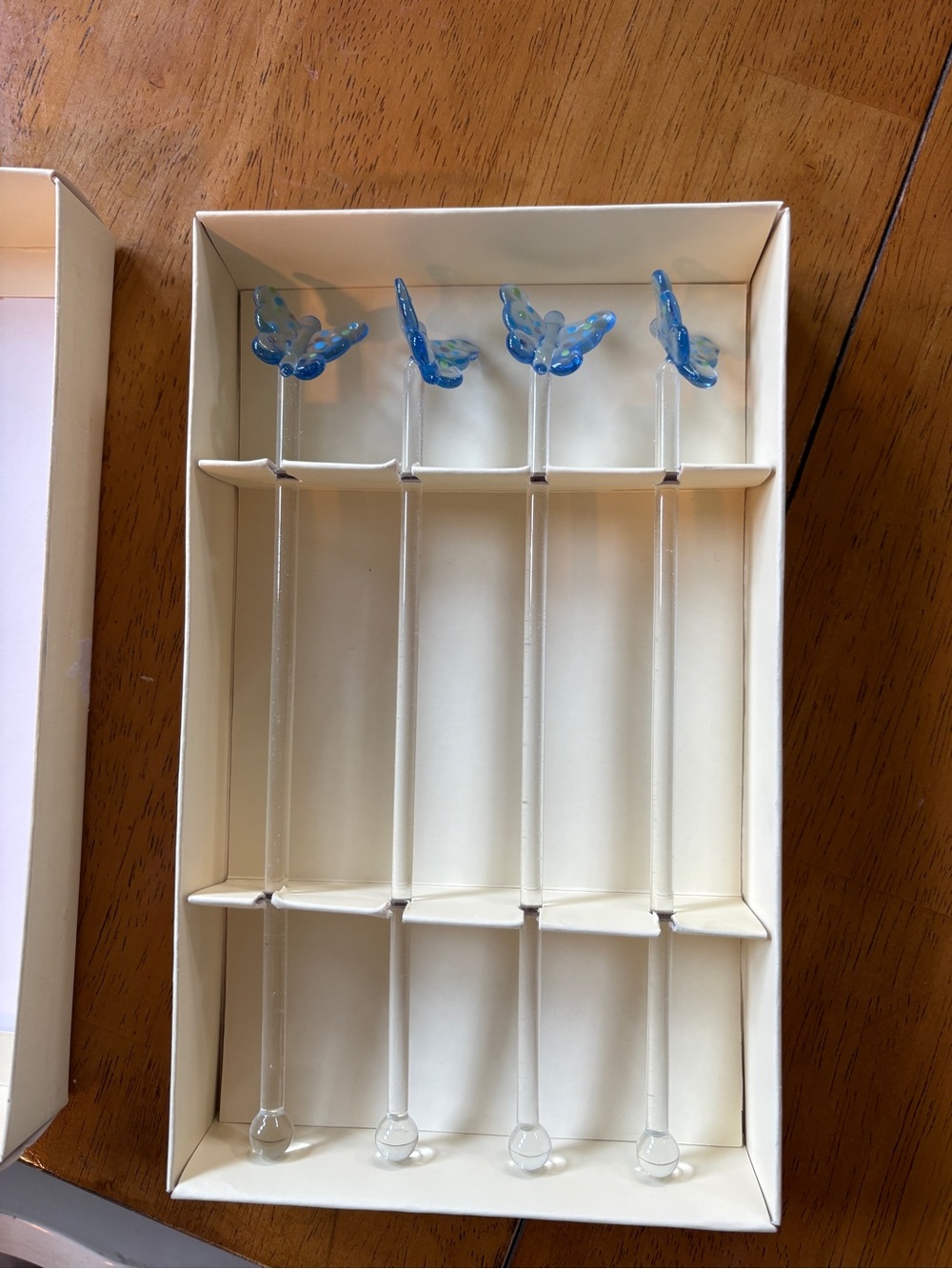 Pottery Barn Blue Butterfly Glass Cocktail Stir Sticks - Set of 4